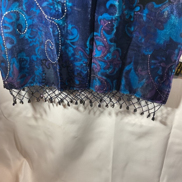 Silk Blend Wrap/scarf. Beaded, deep blues and purple NYE Holiday Boho - Picture 5 of 6